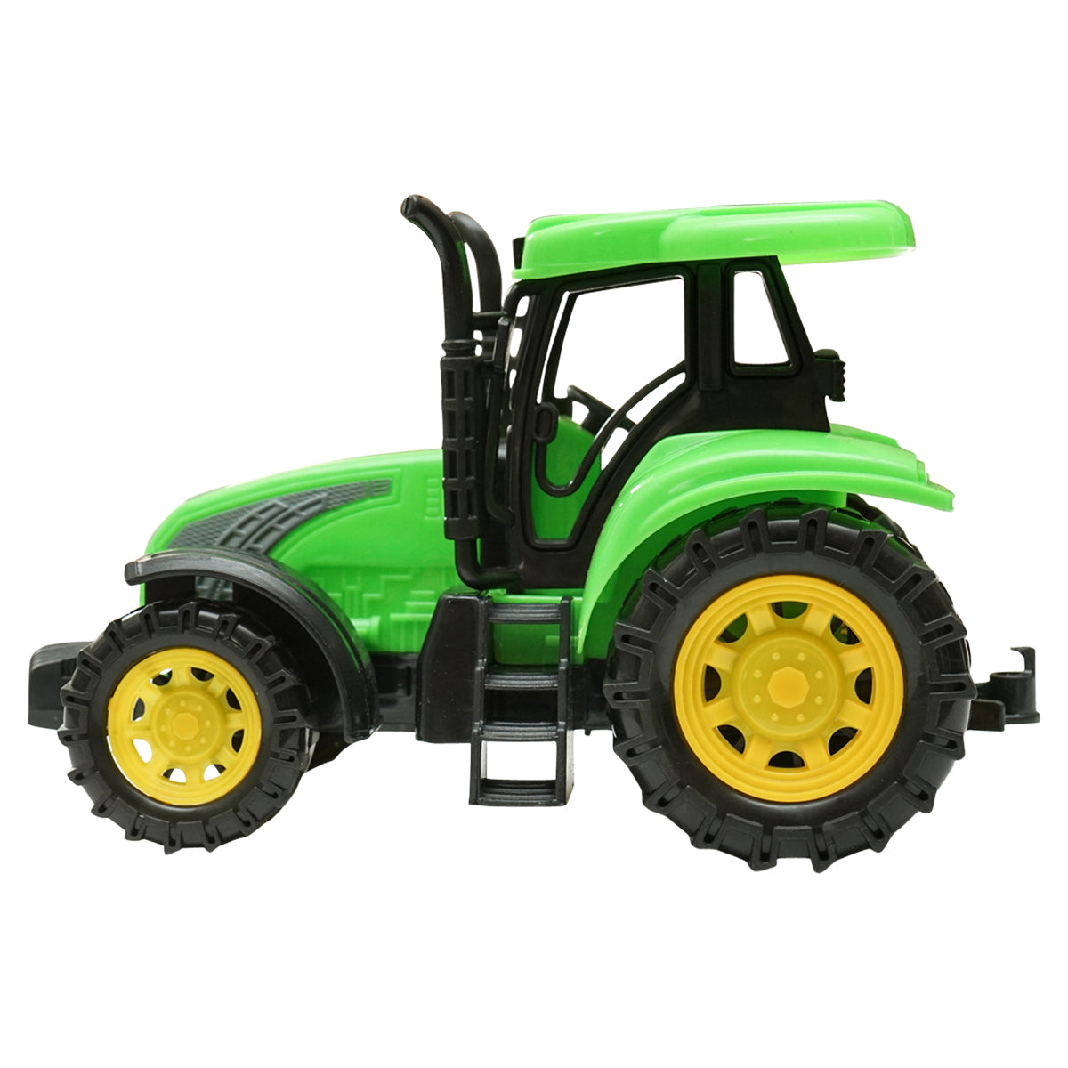 Yellow truck with authentic battery-powered trailer details together with a green toy tractor