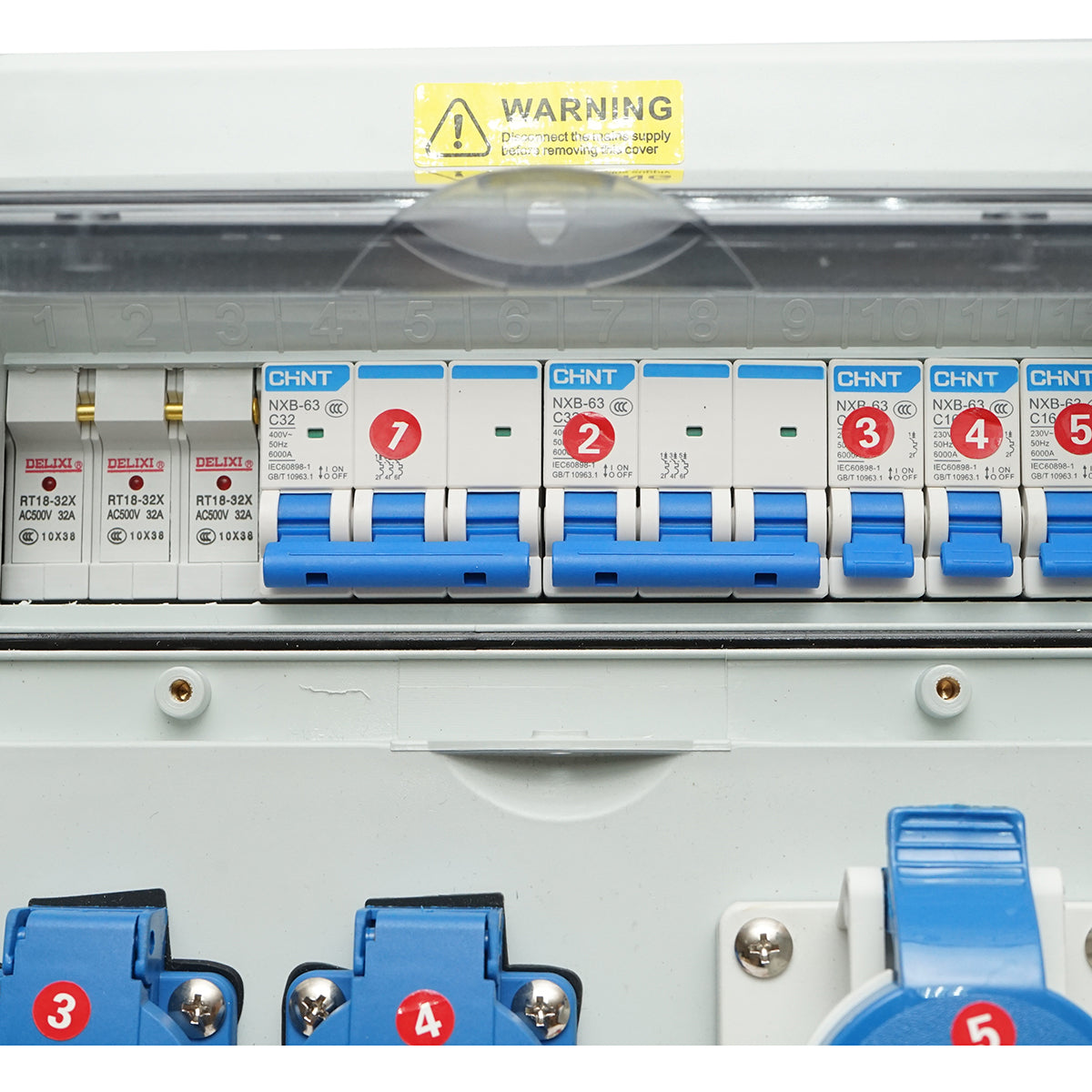 Group distribution board for site organization 2x415V/32A, 1x250V/16A, 2x230V/16A, 380x280x150mm IP44/67 SUNTREE