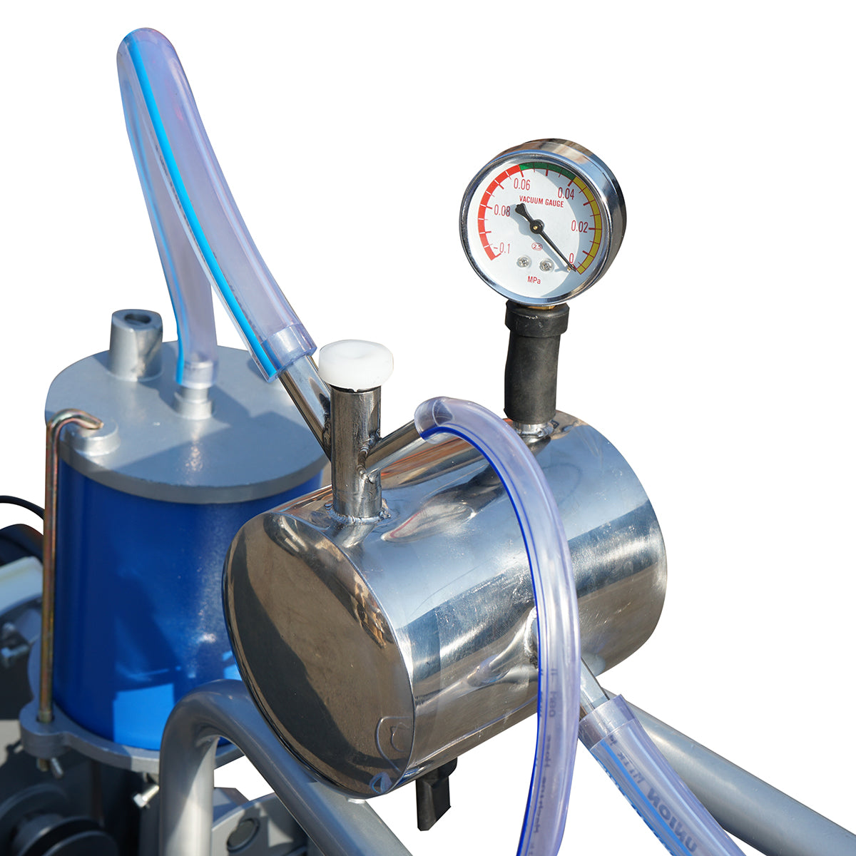 Single post milking machine for cows 550W, 220V stainless steel tank 25L, milking group with 2 liners, vacuum pressure 45-50 kPa, pulsations 60-80 cpm