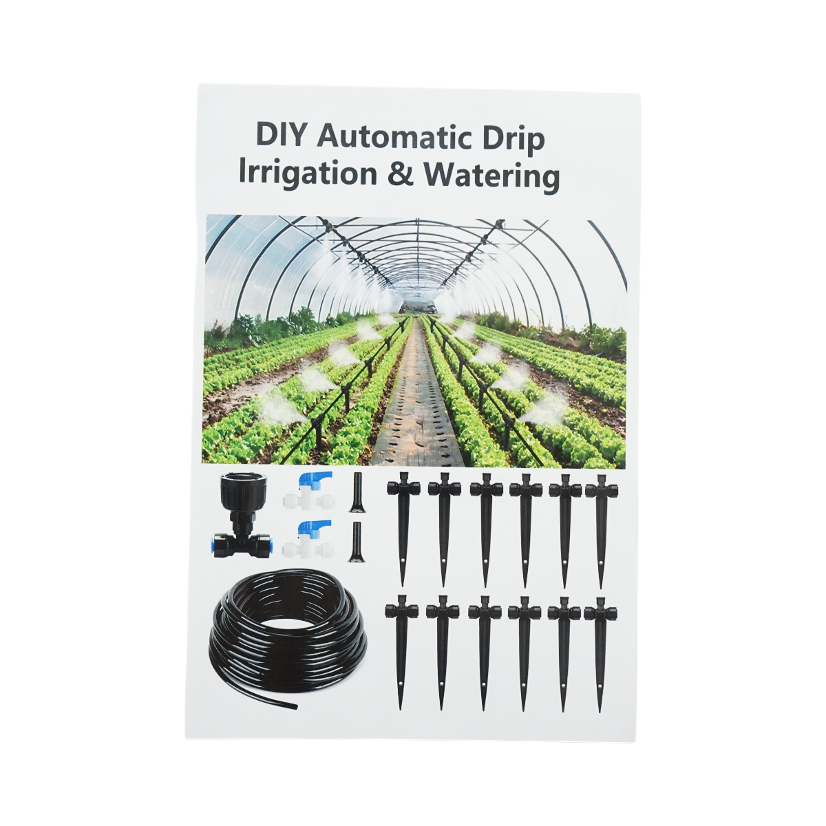 Complete irrigation kit with 15m hose, nozzles, taps, fixing rods 30 pieces