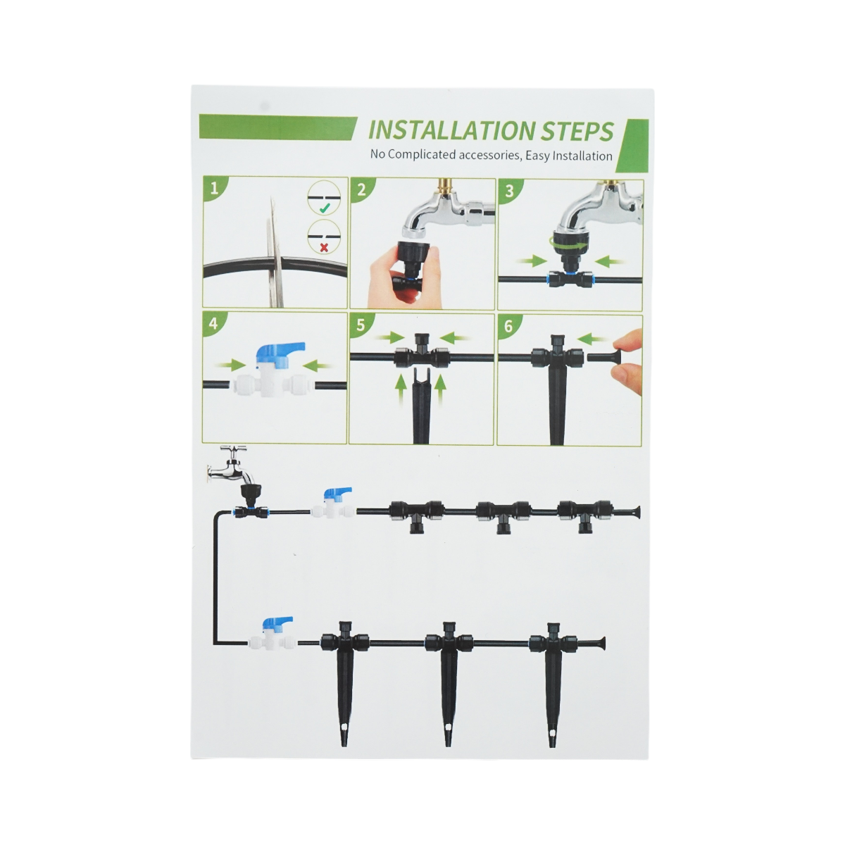 Complete irrigation kit with 15m hose, nozzles, taps, fixing rods 30 pieces