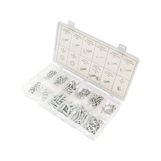 Wood and sheet metal screwdriver set, screws with cross head, nuts and flat washers, 347 pieces