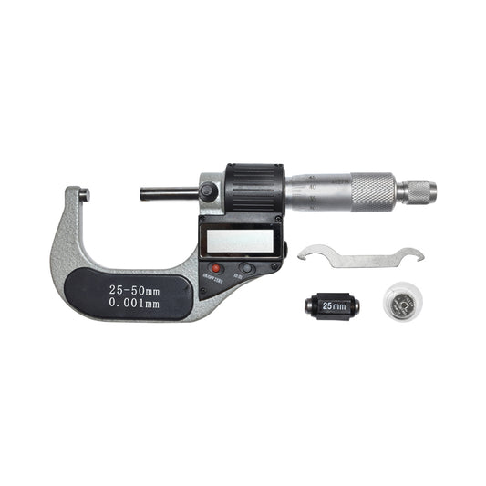 External micrometer with digital display and enameled frame, metric 25-50mm