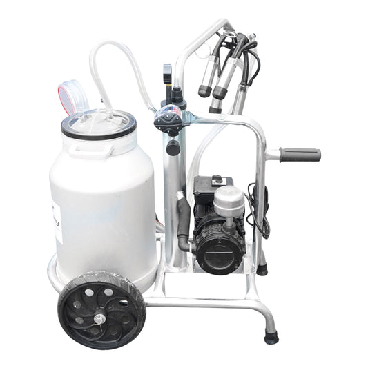 Cow milking machine with a 160cc collector group, galvanized chassis, 30L aluminum tank, 1 post, Breckner Germany stainless steel cup