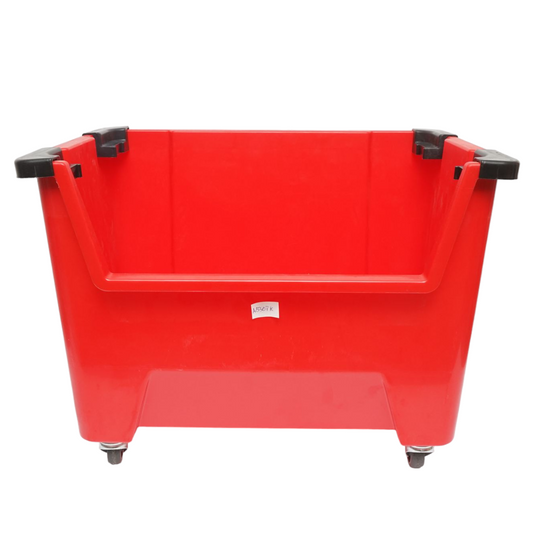 Red plastic storage box with wheels 545x345x395mm