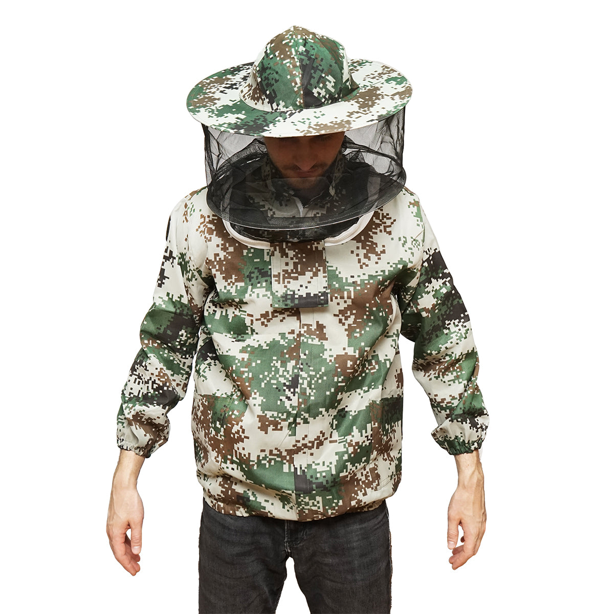 Camouflage beekeeping jacket size XL with protective mask