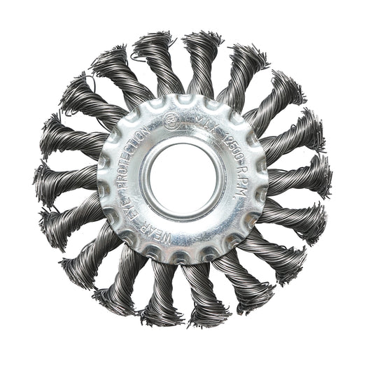 Circular wire brush 100mm with twisted steel wire 0.5mm, inner diameter 22.23mm for deburring iron, brass, removing paint, metallic deposits Crownman