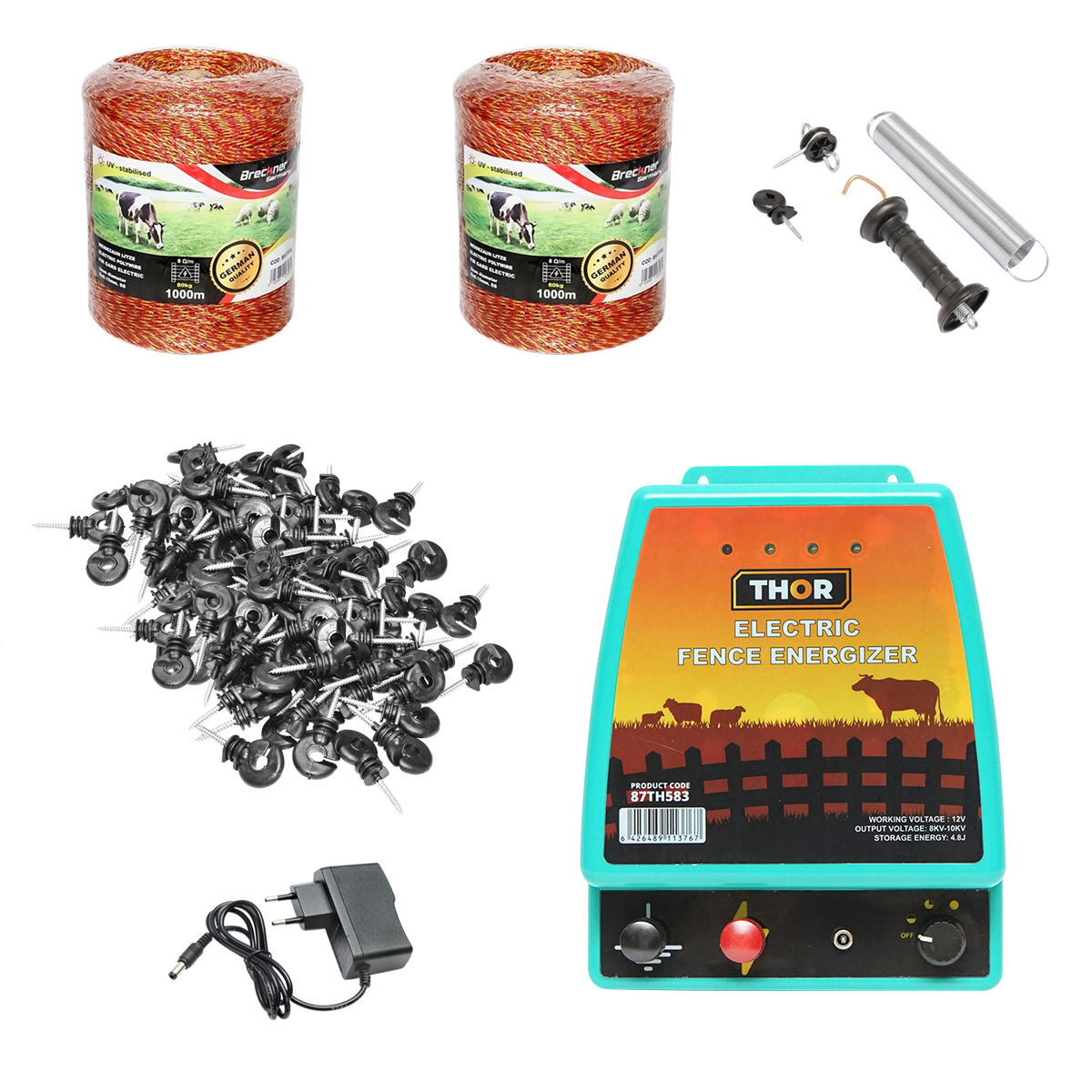 Complete electric fence kit for bears and wild boars 6 Joules 12V-220V, wire length 2000m Breckner Germany