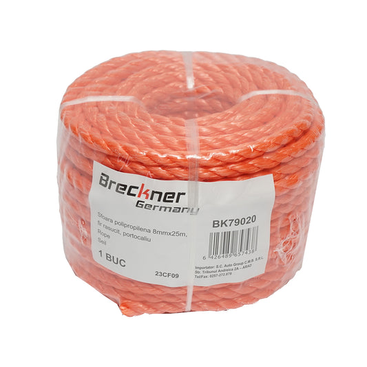 8mm x 25m twisted PP rope, orange Breckner Germany