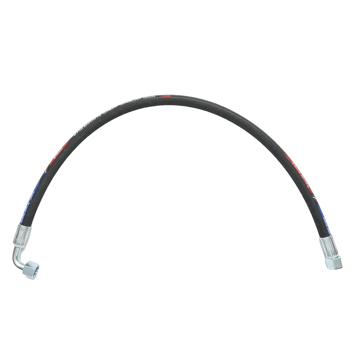 Hydraulic pressure hose 4000mm 2SN DN10 certified with 90-degree fittings M20x1.5 and straight fitting M20x1.5