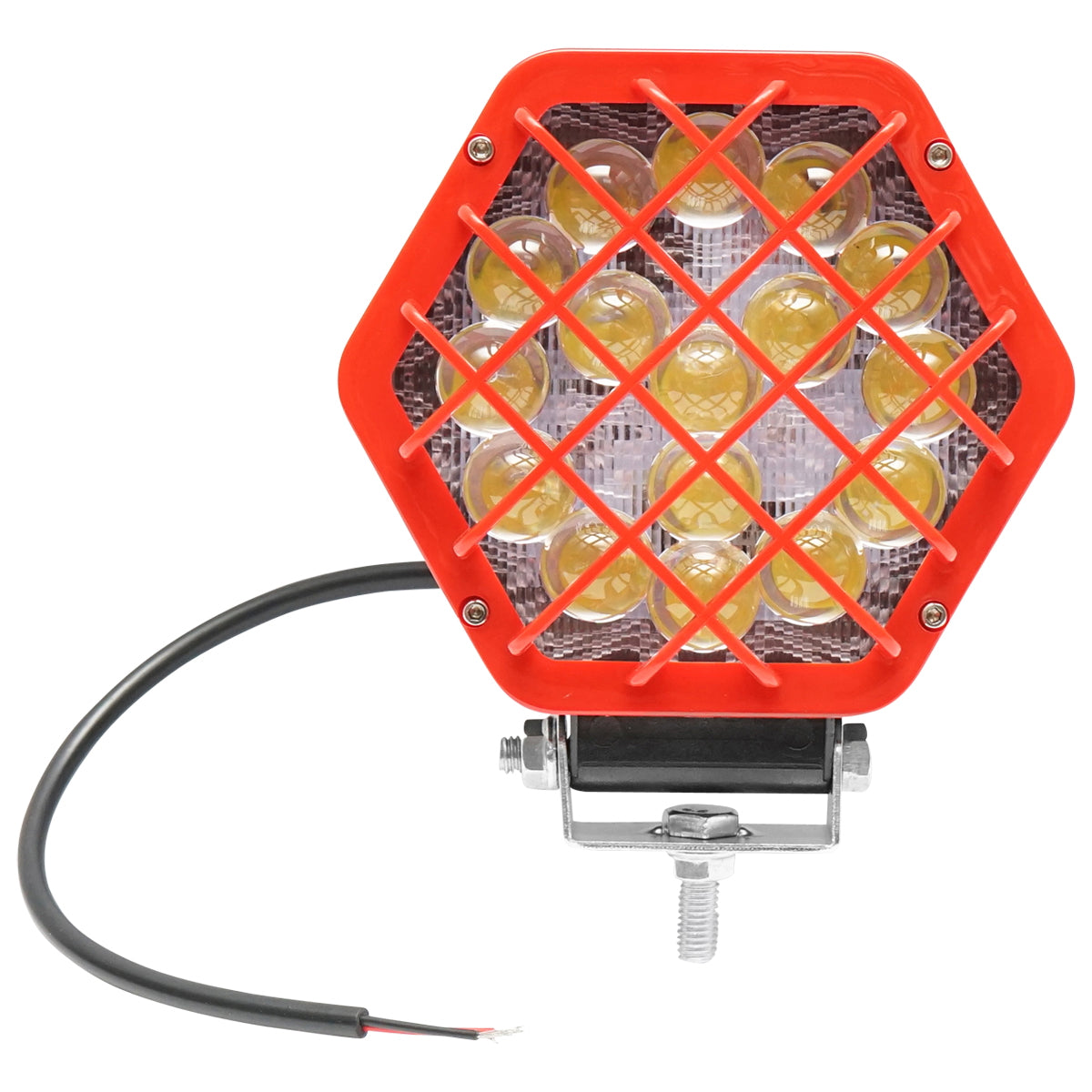 Hexagonal lamp plastic grid red 16 LEDs DC 10-60V 48W angle 30