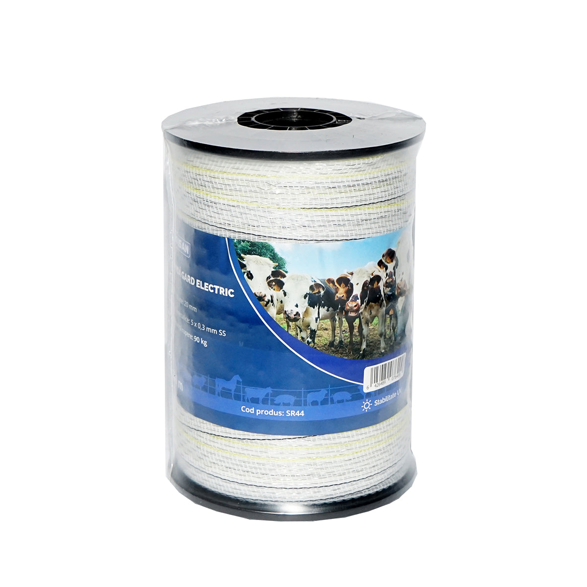 White-yellow-black tape roll, 20mm wide, 5x0.3mm SS, 200m length, electric fence Baisan