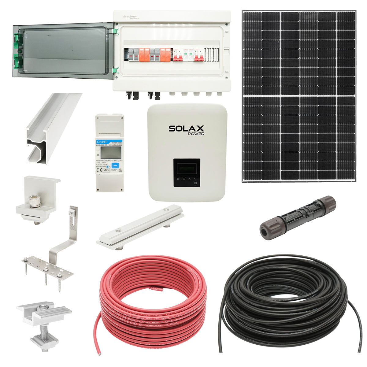 Complete ON-GRID photovoltaic kit with 5KW SOLAX inverter and LONGI solar panels 12x410W, smart meter, mounting system for tiles/metal roofing.
