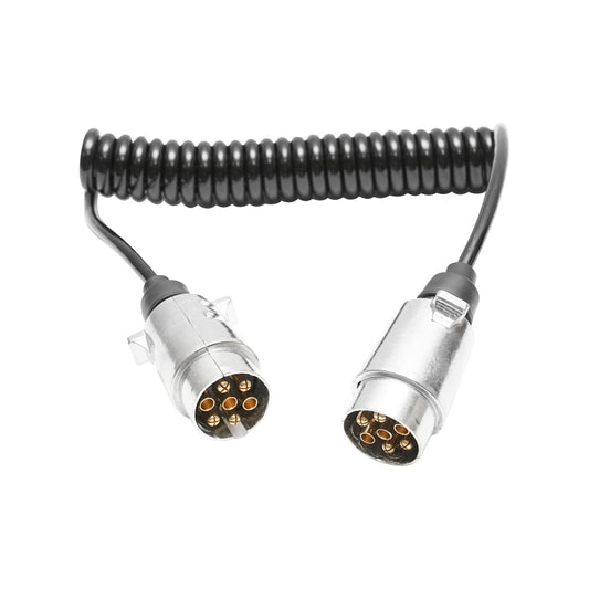 Flexible electric spiral cable 2.5M, 7 pins for trailer with 2 metal male connectors Breckner Germany