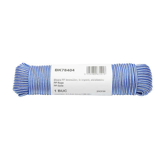 4mm x 25m braided PP rope, white/blue Breckner Germany
