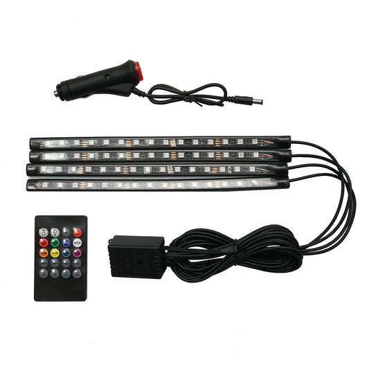 12V LED car ambient light strip, 9W with remote control, music control 4x26.7cm RGB Breckner Germany