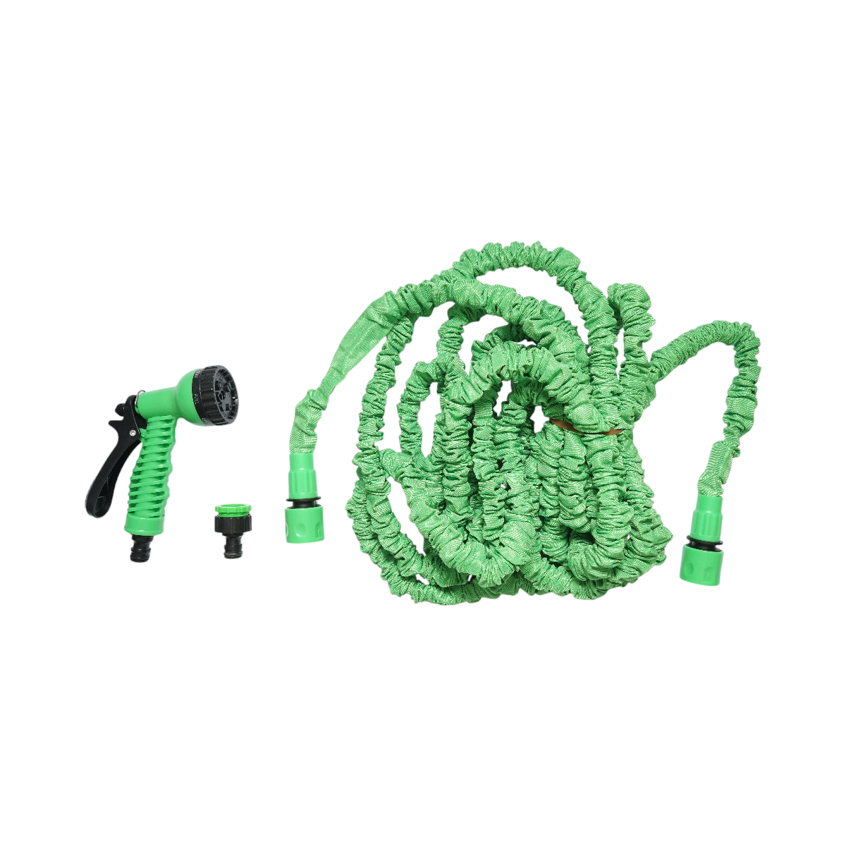 Expandable latex garden hose 5-15m with adjustable pistol 7 modes, 3/4 adapter, 1/2 quick coupling