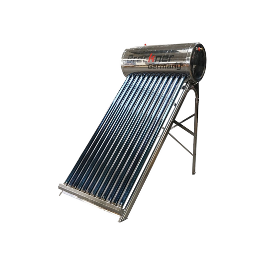 Non-pressurized stainless steel solar panel with 12 tubes for hot water, 120L boiler Breckner Germany