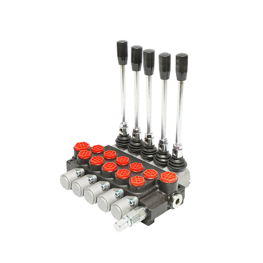 Hydraulic distributor with 5 levers, flow rate 40L/min with included lever and reduction -15 /+80 Breckner Germany