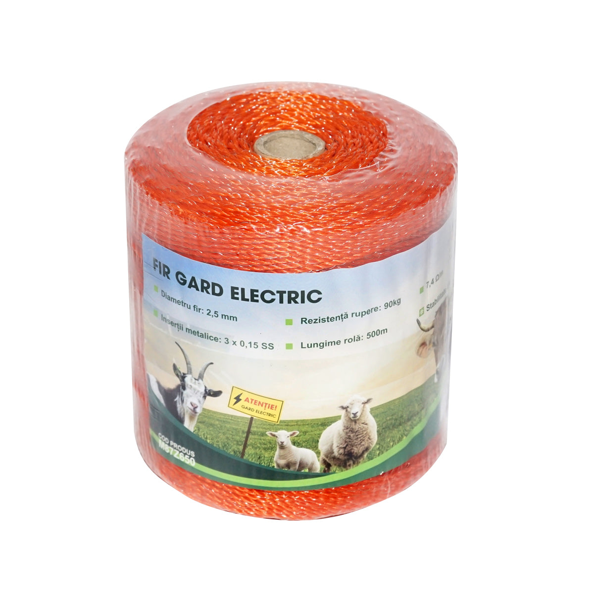 Roll of orange wire 2.5mm with metal insert 3x0.15mm SS, resistance 7.4 Ohm/m, 500m electric fence Mezofarm