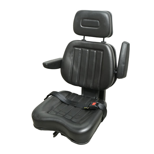 Universal seat with seat belt, headrest and armrests for agricultural or industrial machinery, forklift