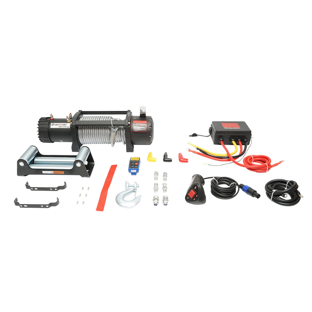 12V electric winch with remote control, 6.5 hp, 6.1T (13500lbs) steel cable 9x24m solenoid 400A Breckner Germany