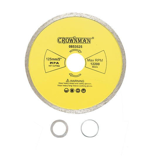 Continuous diamond disc 125x22.23mm, max speed 12200rpm, wet cutting for stone, ceramic, granite, tiles, marble Crownman