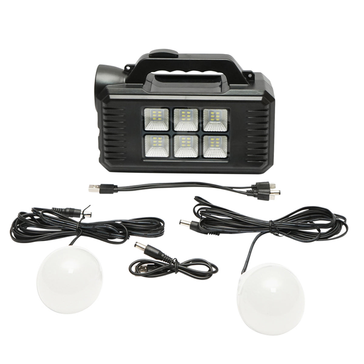 Portable LED lighting kit with 2 bulbs/projector, solar panel and 4000 mAh battery for fishing camping GD-8077