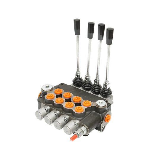 Hydraulic distributor with 4 levers, flow rate 80L/min with included lever and reduction -15 /+80 Breckner Germany