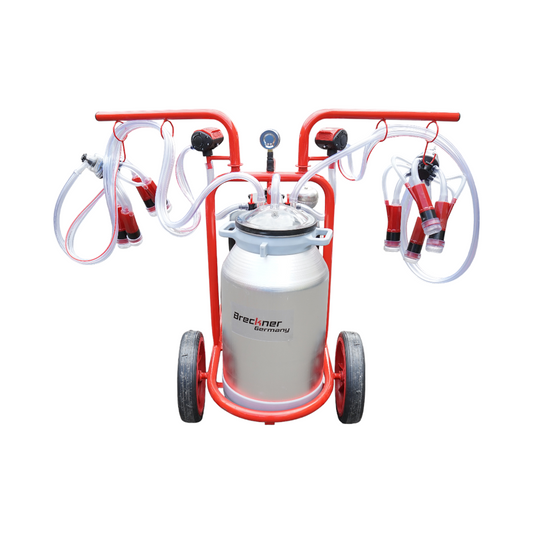 Milk-pumping machine for cows with 2 positions, aluminum tank 40L, vacuum reservoir and dry pump Breckner Germany