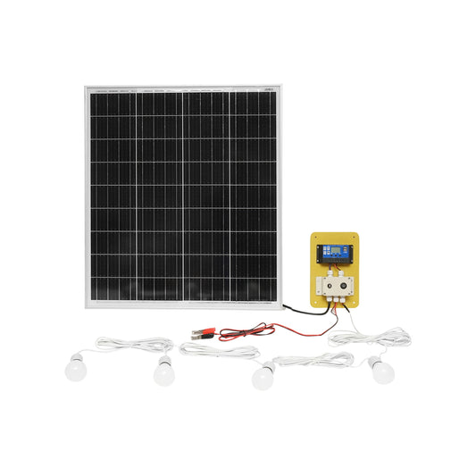 75W photovoltaic monocrystalline solar panel set 790x690x75mm 12-24V 4 LED bulbs 9W Breckner Germany