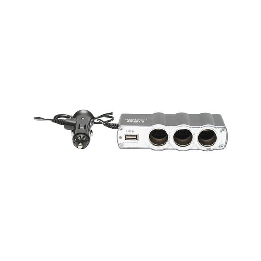 Triple adapter for lighter and 1 USB port with 1m cable