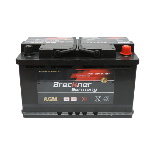 AGM start-stop car battery 12V 80 Ah, 950A at start 315x175x195mm Breckner Germany