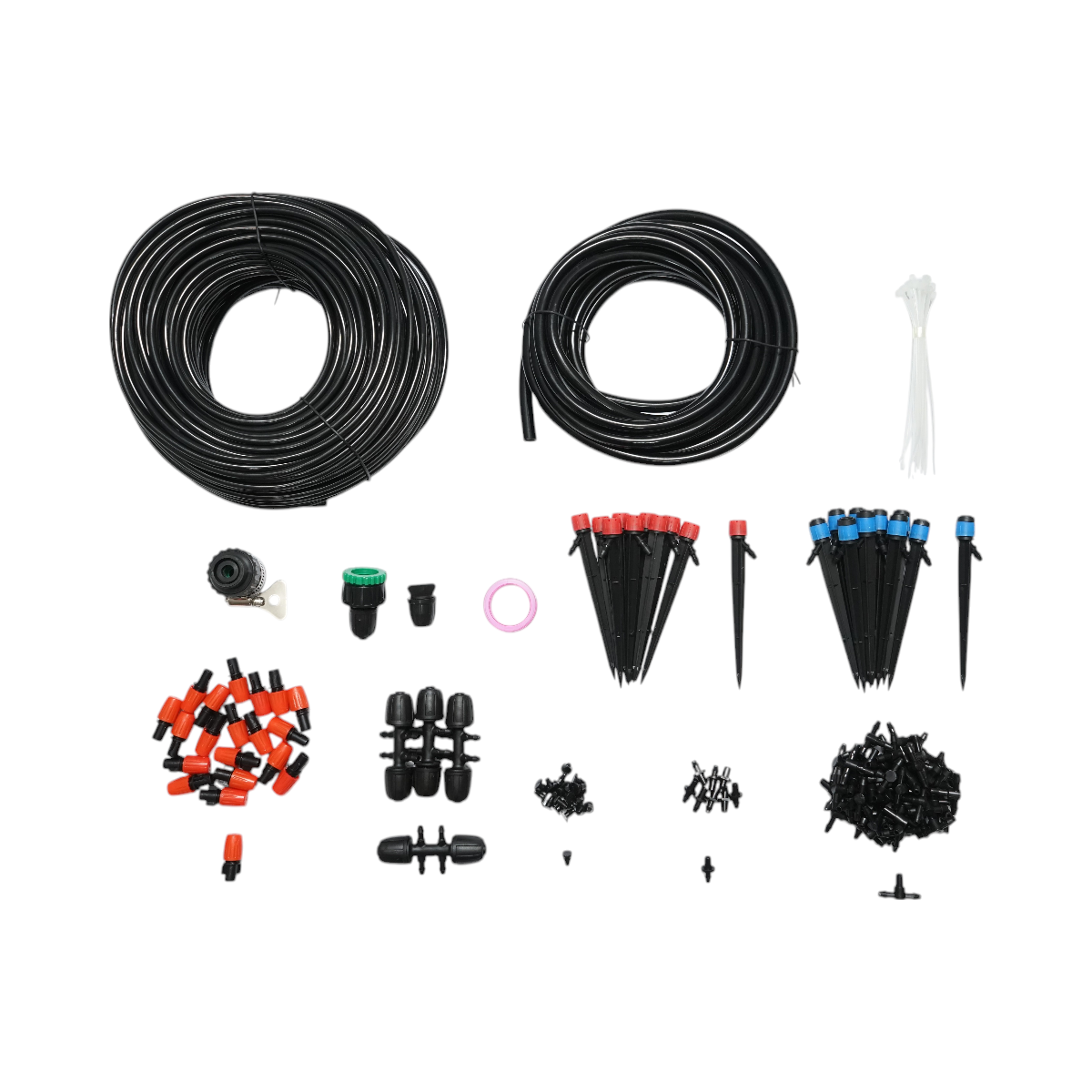Complete irrigation kit for drip and spray with 2 hoses 8m/62m, nozzles, micro-sprayers, connectors 145 pieces