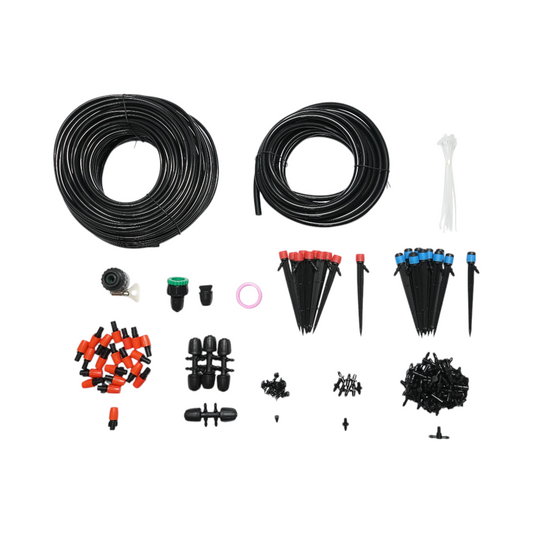 Complete irrigation kit for drip and spray with 2 hoses 8m/62m, nozzles, micro-sprayers, connectors 145 pieces