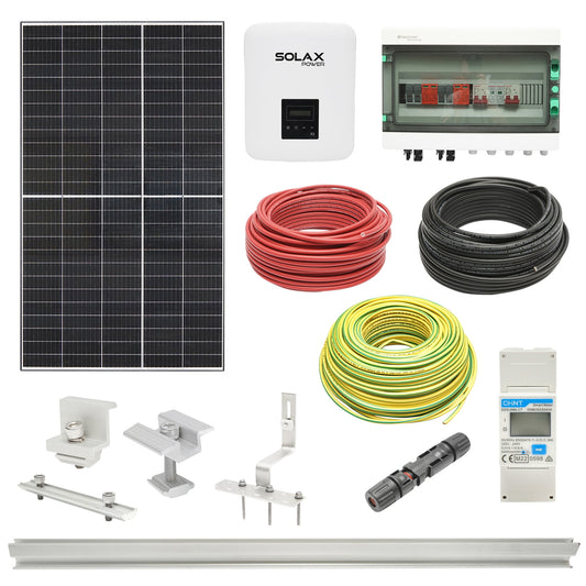 Complete ON-GRID photovoltaic kit with 6KW SOLAX inverter and 14x440W RISEN solar panels, three-phase, mounting and prosumer file included.