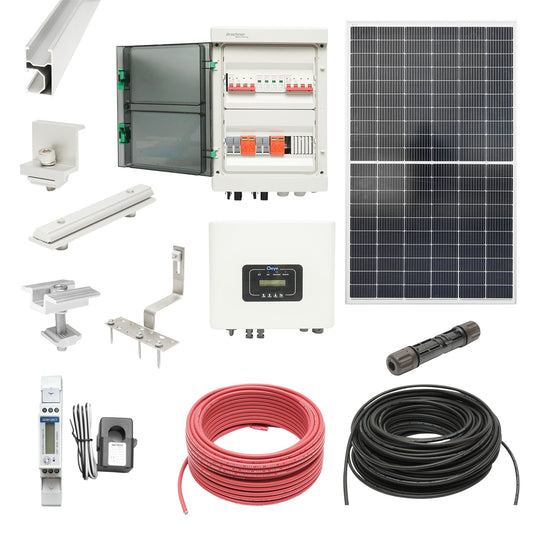 Complete ON-GRID photovoltaic kit with 6KW DEYE inverter and POLYCROWN solar panels 14x415W, smart meter, mounting system for tiles/metal roofing.