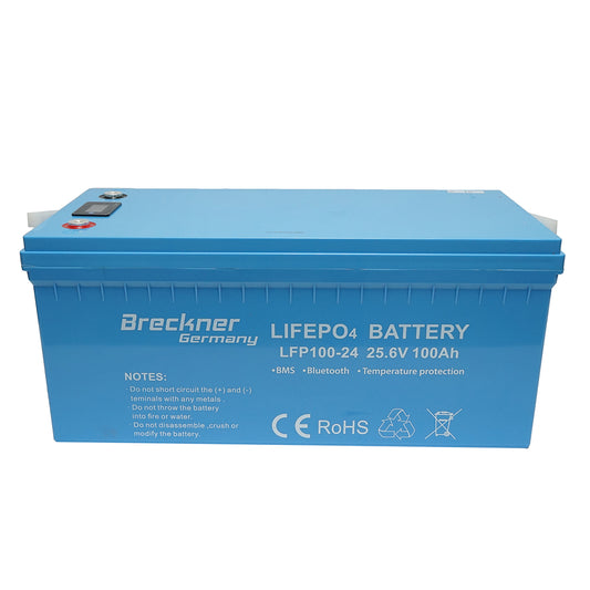 Li-ion LifePo4 Battery 25.6V, 100Ah with BMS, Bluetooth, LCD display and temperature protection Breckner Germany