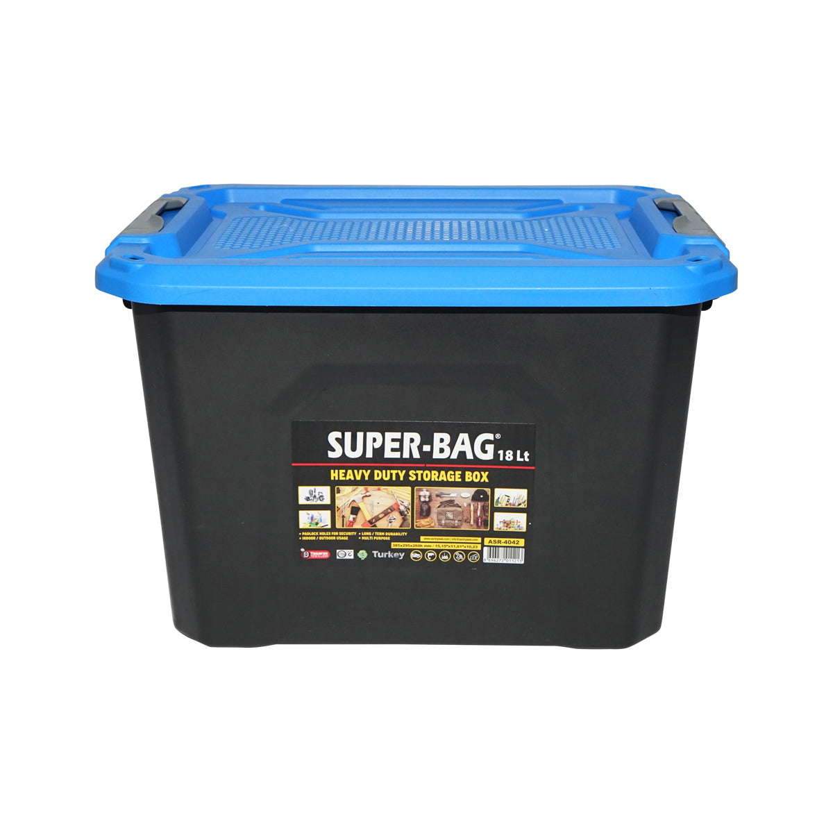 Box, heavy duty storage box 18L with lid, blue 385x295x260mm Breckner Germany
