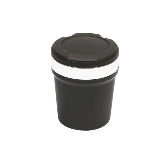 Universal car ashtray with black-silver ceramic bottom and blue LED light