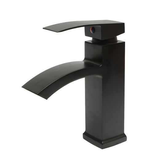 Cascade type sink faucet, single handle, matte black finish, zinc alloy material, accessories included