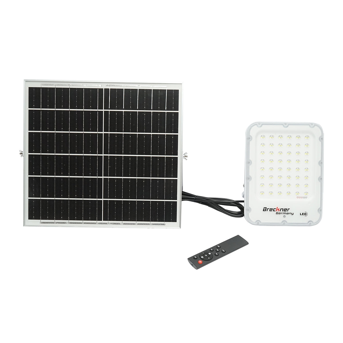 150W LED Projector with 25W monocrystalline solar panel, remote control, and included battery Breckner Germany