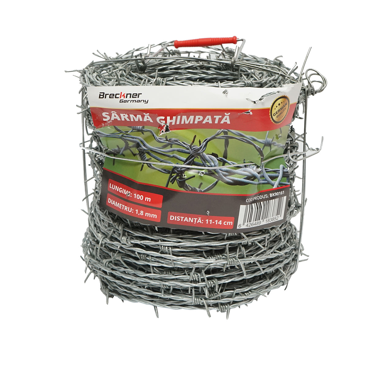 Zinc-coated barbed wire roll 100m, distance between barbs 14cm, for fencing