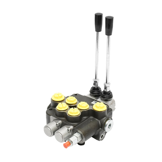 Hydraulic distributor with 2 levers, flow rate 80L/min with included lever and reduction -15 /+80 Breckner Germany