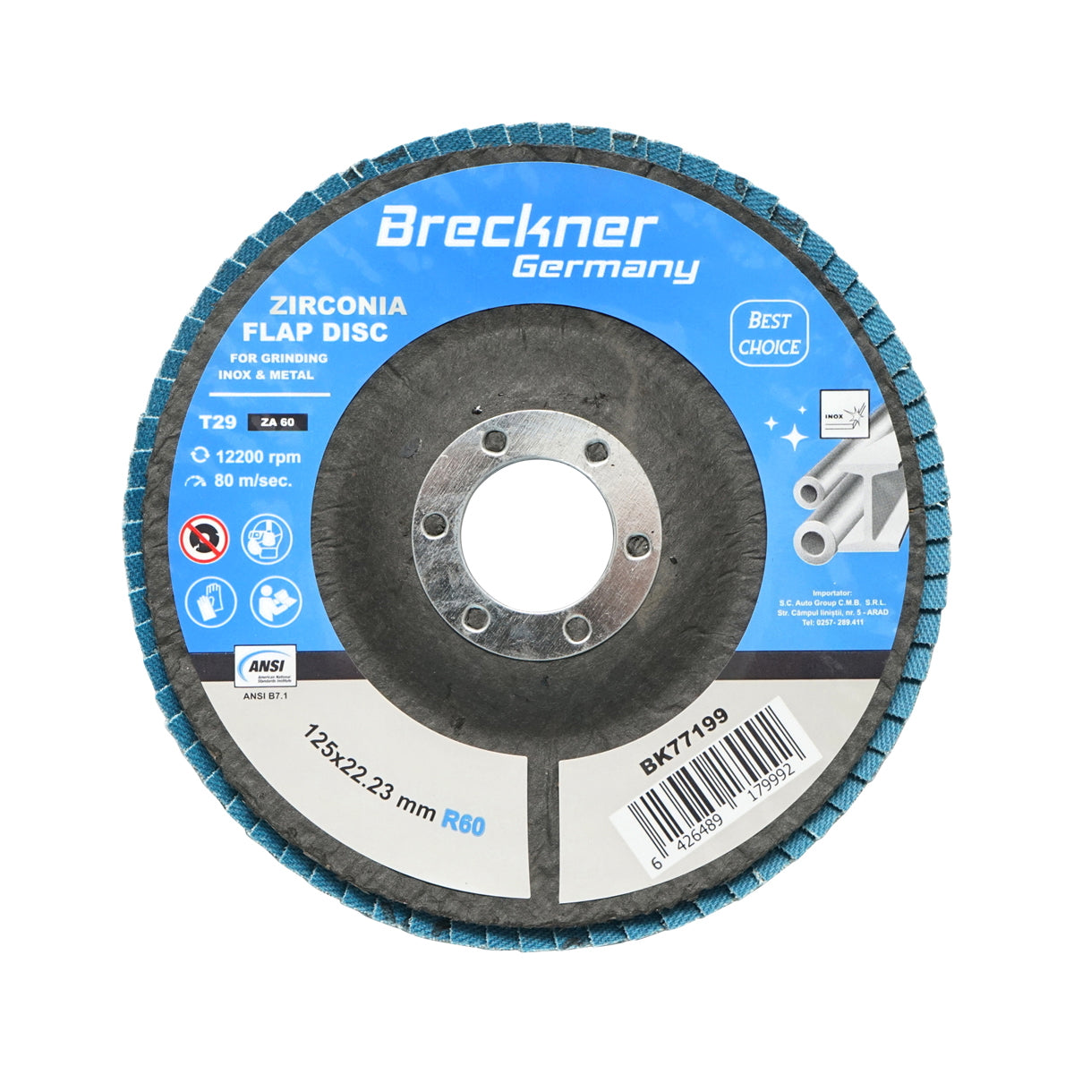 Zirconium abrasive lamellar disc for grinding stainless steel P60, 125mm Breckner Germany