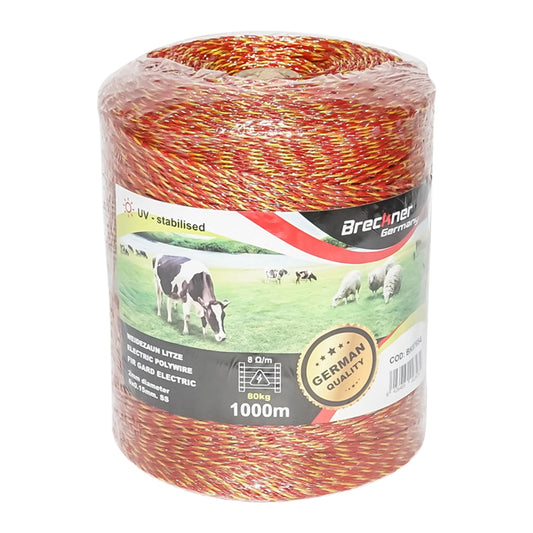 Roll of yellow-red wire 2mm. 6x0.15mm 8 Ohm/m SS, 1000m electric fence Breckner Germany