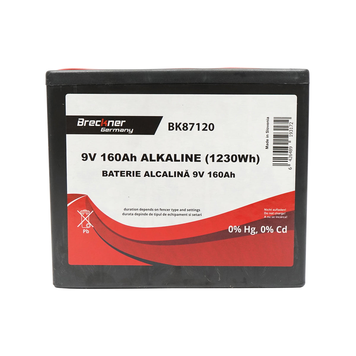 Alkaline dry battery 9V, 160Ah for electric fence Breckner Germany