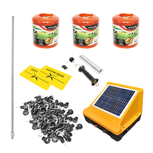 Electric fence kit 12V 4 Joules, 20W solar panel, 12V/12Ah battery, 1500m electric wire Breckner Germany