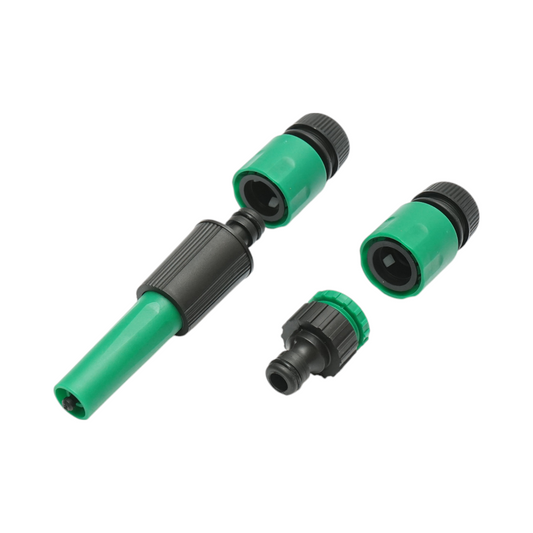 Adjustable spray nozzle with 1/2 connectors and 1/2-3/4 adapter for garden hose