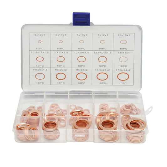 Copper washer set Ø 5-17.5mm 150 pieces